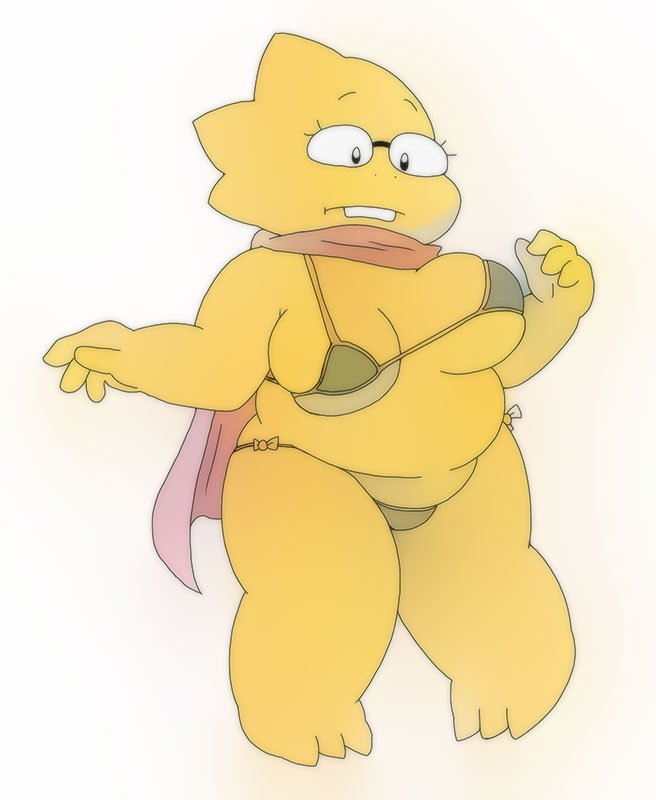 1girl 1girl 1girl 1girl 2010s 2018 adorable alphys alphys_(undertale) anthro anthro_only aruput aruput_ut bikini breasts chubby chubby_anthro chubby_female cute female_anthro female_only glasses lizard lizard_girl lizard_tail micro_bikini monster monster_girl non-mammal_breasts reptile reptile_girl reptile_tail scalie scarf simple_background solo_anthro solo_female swimsuit tail thong thong_panties undertale undertale_(series) white_background yellow_body yellow_skin