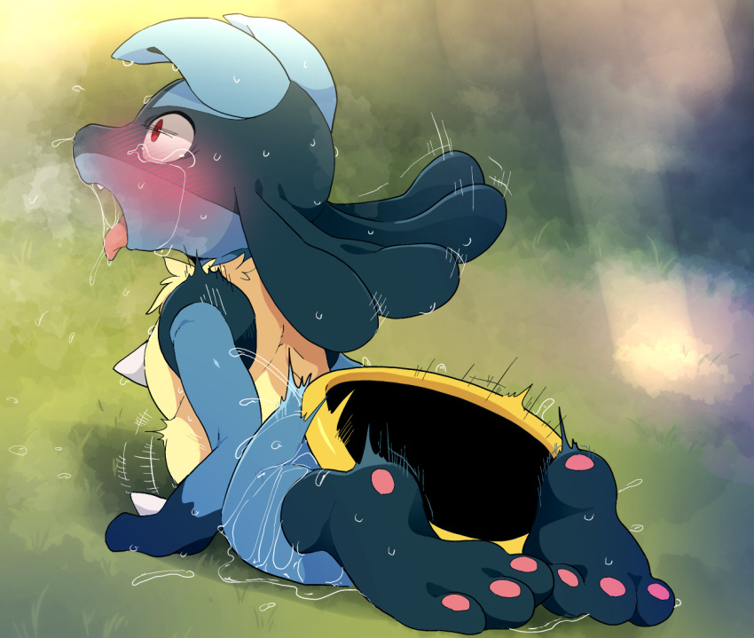 1girl 3_toes abdominal_bulge ahegao ambiguous_gender ambiguous_penetrated ambiguous_penetration blue_body blue_fur blush bodily_fluids dagasi drooling feet fur gen_4_pokemon glistening glistening_body looking_pleasured lucario nintendo non-euclidean_sex open_mouth pawpads penetration pokemon pokemon_(species) portal portal_ring portal_sex questionable_consent saliva saliva_string sex soles sweat tears teeth thinking_with_portals toes tongue tongue_out