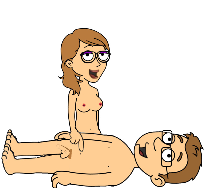 1boy 1girl belly_button breasts couple eric eric_(goanimate) erika erika_(goanimate) glasses goanimate laughing lips looking_at_viewer nipples nude penis tan_hair tickle tickled tickles tickling tickling_belly ticklish vyond