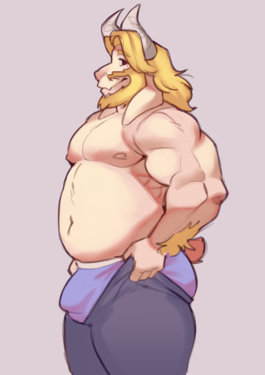 1boy 2020s 2023 anthro anthro_only asgore_dreemurr boss_monster bottomwear bulge caprine clothed clothing don_conej0 furry furry_male furry_only genitals goat goat_ears goat_horns grey_background horns male male_anthro male_nipples male_only meme monster nipples pants pecs penis_bulge simple_background solid_color_background solo solo_anthro solo_male tail tail_tuft tight_pants topless topless_male undertale undertale_(series) underwear