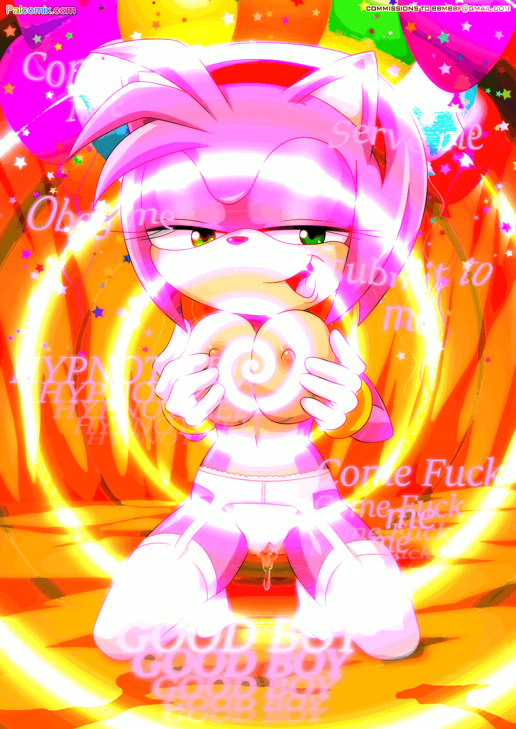 1girl amy_rose animated bbmbbf big_breasts breasts female_focus femdom furry furry_female gif glowing hypnotic_breasts lingerie male_pov manip mobius_unleashed naughty_face nipples open_mouth palcomix pink_hair pov pov_sub pussy pussy_juice short_hair sonic_team sonic_the_hedgehog_(series) spiral subliminal text underwear