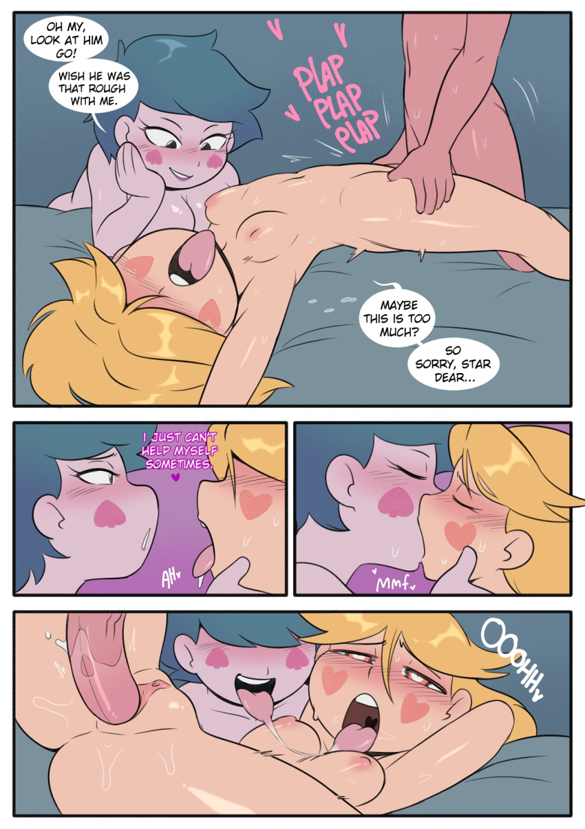 1boy 2_girls blonde_hair breasts canon_couple comic couple eclipsa_butterfly kissing marco_diaz nipples nude nude_female nude_male penis_in_pussy pussy sex star_butterfly star_vs_the_forces_of_evil tongue tongue_out vaginal vaginal_penetration vaginal_sex