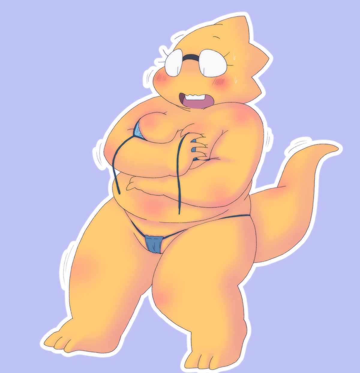 1girl alphys alphys_(undertale) anthro anthro_only aruput aruput_ut barely_visible_genitalia big_breasts bikini blue_background blush breasts cameltoe chubby covering covering_breasts female female_anthro female_only glasses lizard lizard_girl lizard_tail micro_bikini monster non-mammal_breastsalphys pussy pussy_peek reptile reptile_girl reptile_tail scalie simple_background solid_color_background solo solo_anthro solo_female swimsuit tail thong thong_bikini topless undertale undertale_(series) wardrobe_malfunction yellow_body yellow_skin