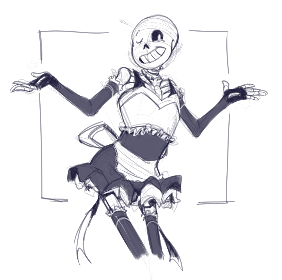 2010s 2016 animated_skeleton armwear bare_shoulders black_armwear black_legwear black_stockings black_thighhighs crossdressing maid_outfit maid_uniform monster noxiousaberration one_eye_closed sans sans_(undertale) shrug simple_background skeleton smile smiling smiling_at_viewer solo stockings thighhighs undead undertale undertale_(series) white_background