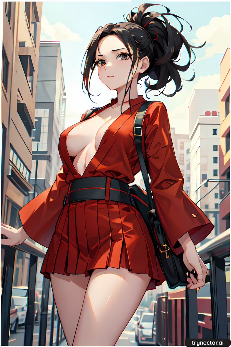 ai ai_generated big_breasts breasts cleavage hentai momo_yaoyorozu my_hero_academia nsfw red_leotard