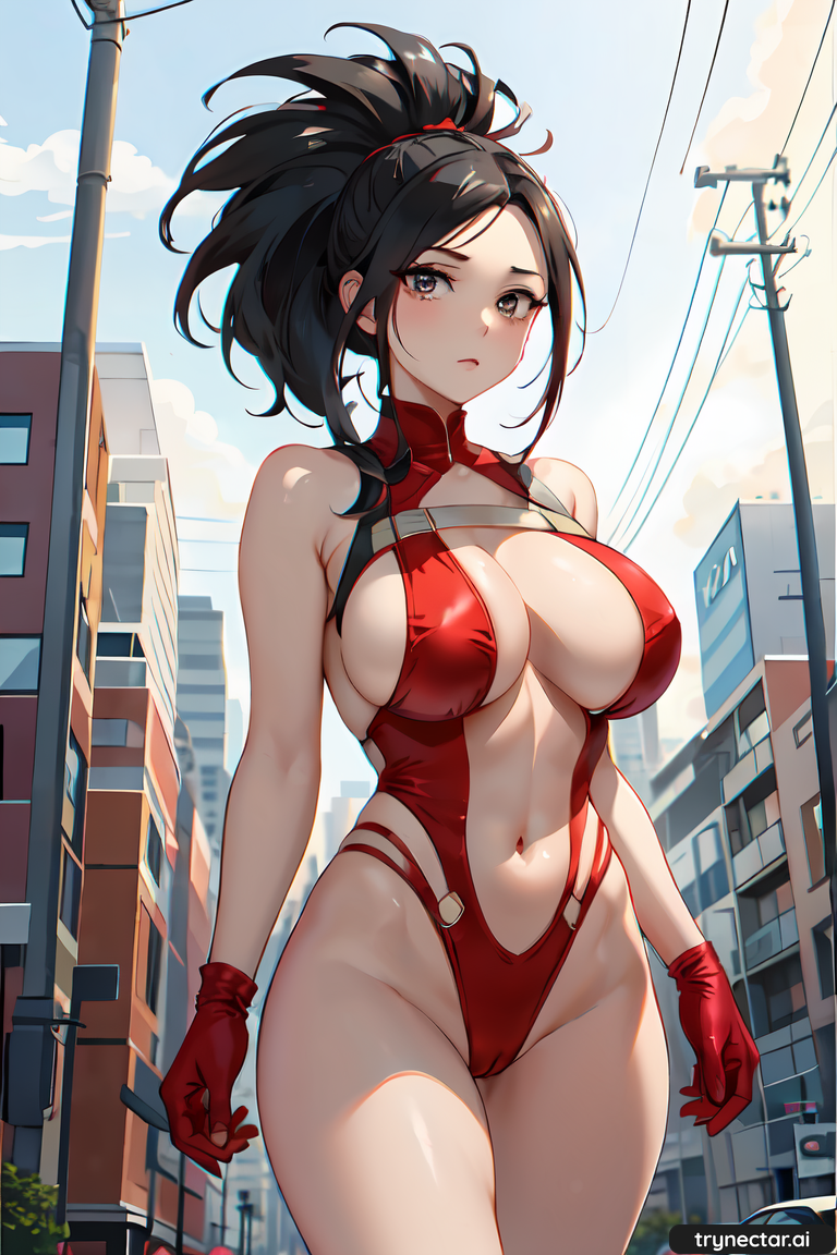 ai ai_generated big_breasts breasts cleavage hentai momo_yaoyorozu my_hero_academia nsfw red_leotard