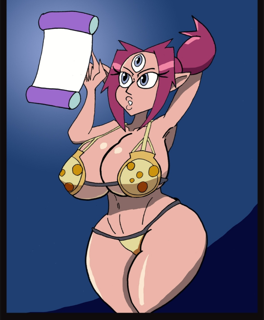 1girl aged_up big_ass big_breasts bikini blue_eyes boscha disney female_only gooeyblob hourglass_figure huge_ass huge_breasts hyper_ass hyper_breasts magic_user red_hair scroll smooth_skin tagme the_owl_house three_eyes triclops