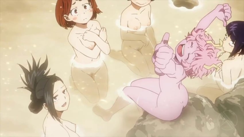 5girls areola bathhouse big_breasts breasts breasts_out covering_breasts edit edited female_focus female_only grin group group_bathing hagakure_tooru hagakure_tooru_(invisible) kyoka_jiro looking_up mina_ashido momo_yaoyorozu multiple_girls my_hero_academia nipples nude nude_female nude_filter ochako_uraraka offscreen_character pervert pink_skin s10collage thick_thighs third-party_edit tooru_hagakure tooru_hagakure_(invisible) tsuyu_asui