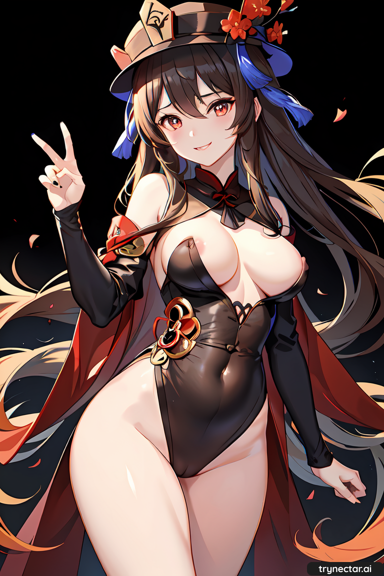 ai_generated breasts cleavage female_only genshin_impact hat hentai hu_tao nsfw sexy trynectar.ai