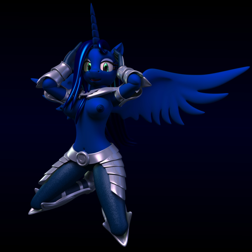 1girl 3d absurd_res alicorn anthro armor breasts earthwinddk2 equine female friendship_is_magic furry hasbro high_res horn horse long_hair looking_at_viewer magic mammal my_little_pony nipples pony princess princess_luna princess_luna_(mlp) royalty solo wings