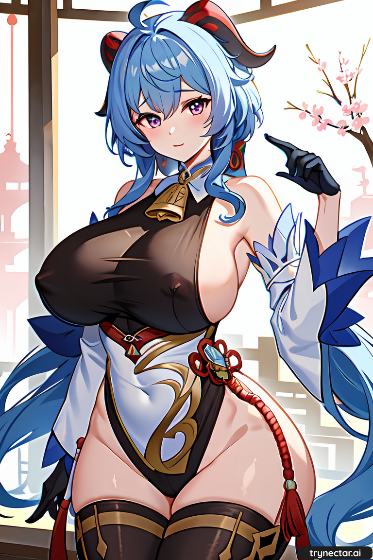 1girl ai_generated big_breasts breast_expansion breasts cleavage female_only ganyu_(genshin_impact) genshin_impact hentai huge_breasts long_hair nipples nsfw solo_female trynectar.ai very_long_hair
