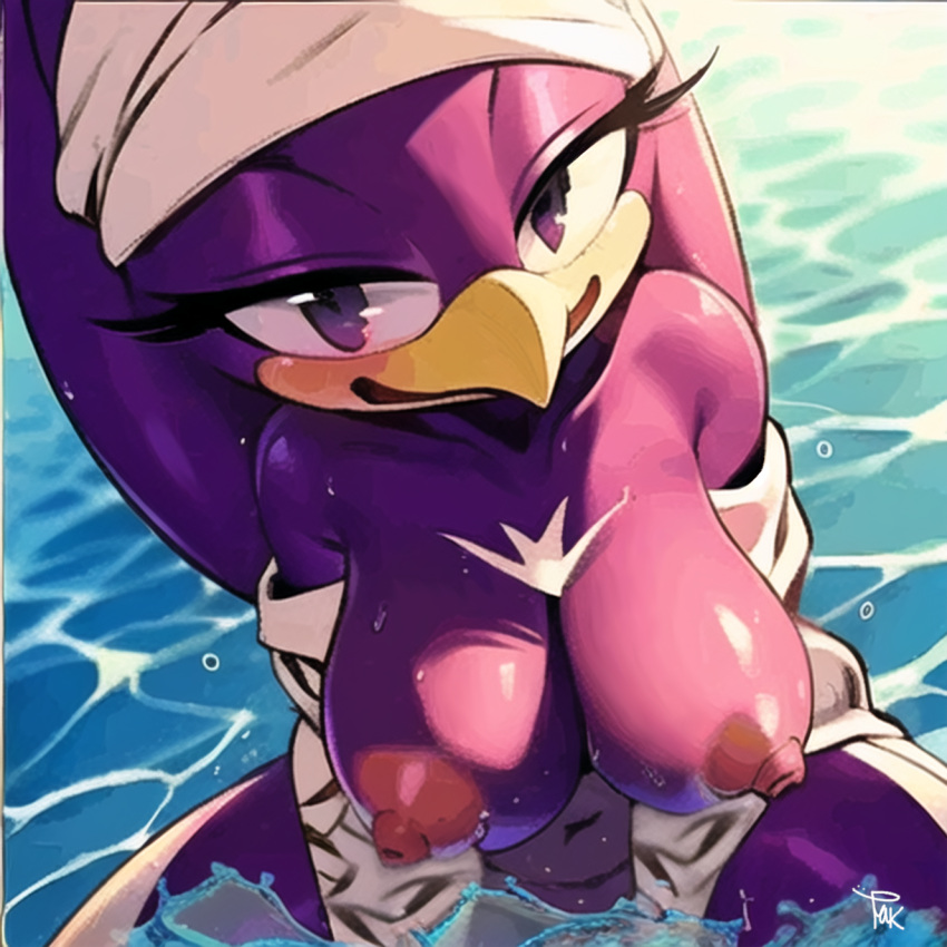 1girl beach nipples nude sega sonic_the_hedgehog_(series) swallow_(bird) water wave_the_swallow