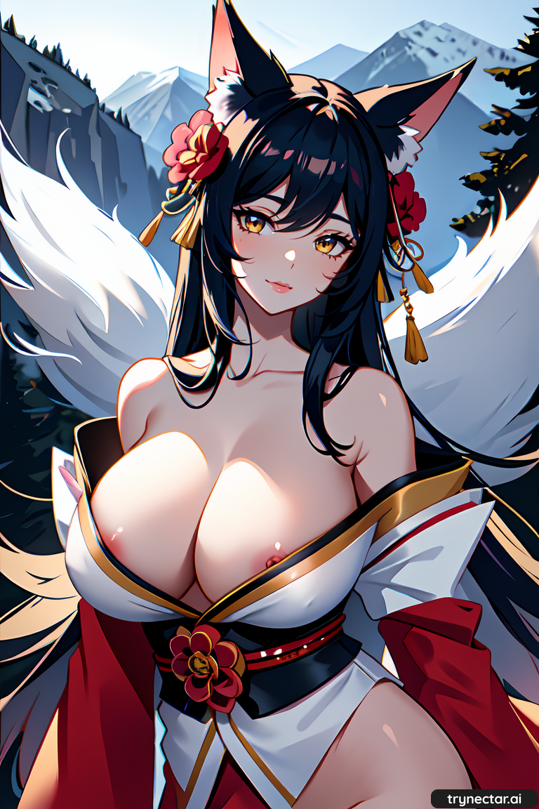 1girl ahri ahri_(league_of_legends) ai_generated animal_ears breasts clothing female_only hentai league_of_legends nsfw tail trynectar.ai