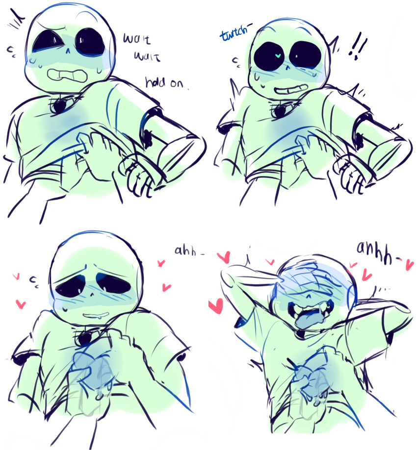 !! 1boy 2010s 2017 animated_skeleton artist_request ass blue_blush blush bottom_sans clothed clothing covering_face disembodied_hand disembodied_hands drooling ectotongue edit edited english_text exclamation_point fluids grey_background groping hand_on_face hand_on_own_face hand_under_clothes hand_under_shirt hands heart heart-shaped_pupils hooded_jacket hoodie jacket looking_at_viewer looking_down male male_focus malesub moaning monster nervous partially_colored sans sans_(undertale) sequence sequential shirt_lift shirt_up simple_background skeleton solo_focus soul soul_sex submissive submissive_male sweat talking_to_viewer text third-party_edit tongue tongue_out topwear twitching uke_sans undead undertale undertale_(series) upper_body