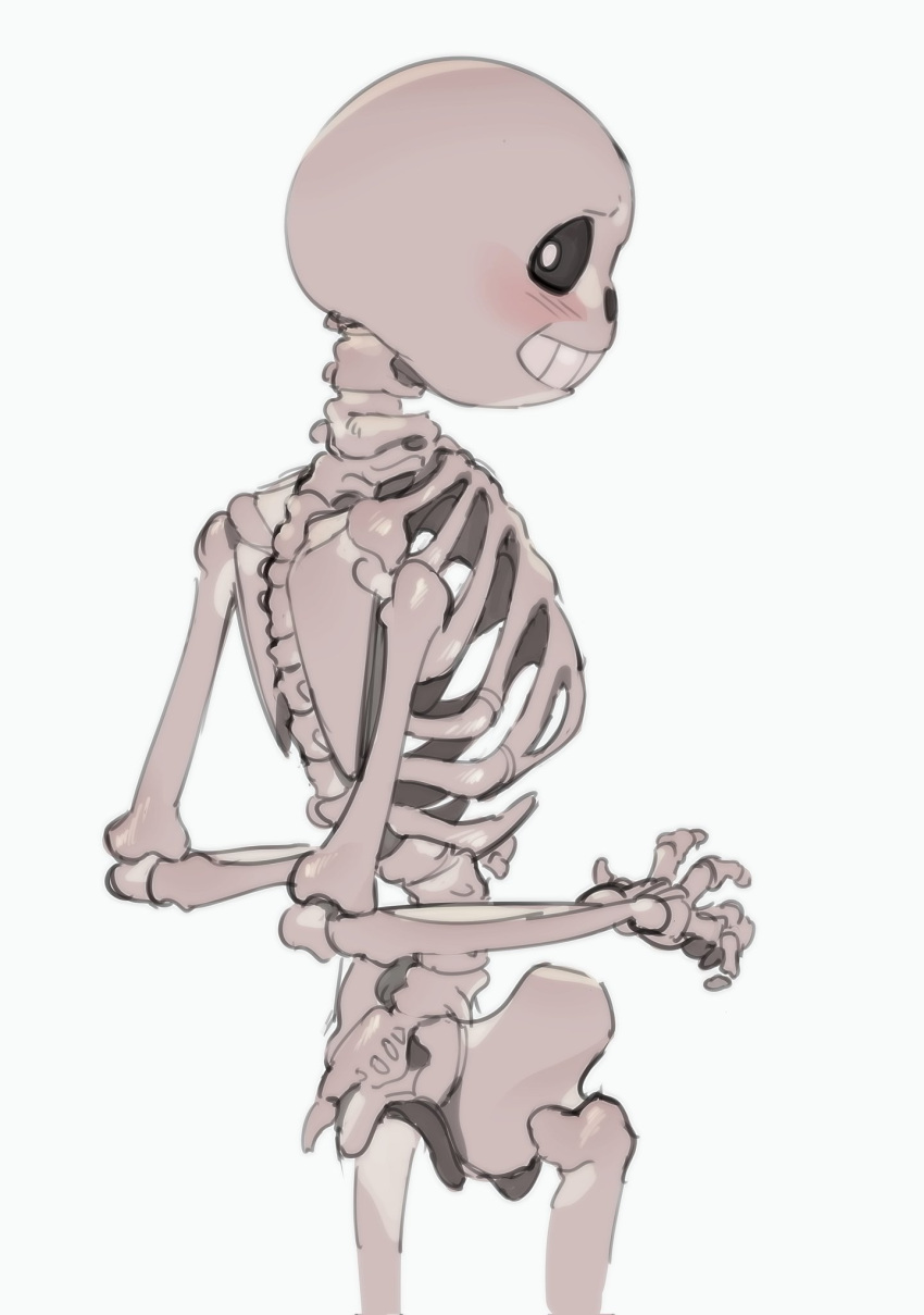 1boy 1kogito1 2020s 2023 animated_skeleton ass bottomless looking_at_viewer looking_back looking_back_at_viewer male male_focus male_only monster nude sans sans_(undertale) simple_background skeleton solo_male standing topless undead undertale undertale_(series) video_games white_background