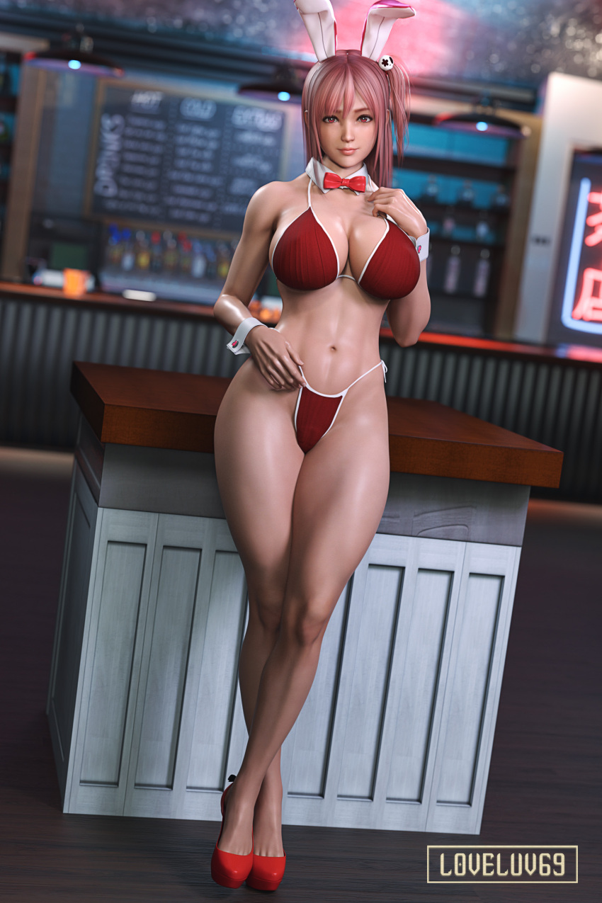 1girl alluring athletic_female big_breasts bikini bunny_ears_headband cleavage dead_or_alive dead_or_alive_6 dead_or_alive_xtreme dead_or_alive_xtreme_2 dead_or_alive_xtreme_3 dead_or_alive_xtreme_beach_volleyball dead_or_alive_xtreme_venus_vacation female_abs fit_female high_heels honoka honoka_(doa) pink_hair playboy_bunny tecmo