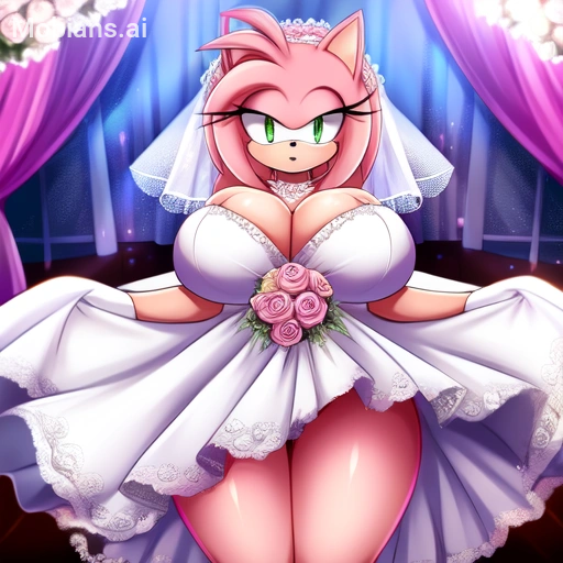 amy_rose big_breasts mobians.ai thick_thighs wedding_dress