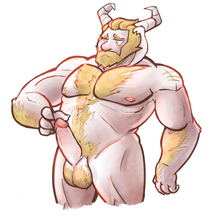 1boy 2010s 2015 anthro anthro_only arm_hair asgore_dreemurr barazoku beard biceps blonde blonde_hair blush body_hair boss_monster buttdawg caprine chest_hair erection floppy_ears fur furry furry_male furry_only goat goat_ears goat_horns hair hairy happy_trail horn horns humanoid_penis male male_anthro male_nipples male_only mammal monster monster_boy nipples nude pecs penis pubes simple_background solo_anthro solo_male standing stomach_hair undertale undertale_(series) video_games white_background white_fur yellow_fur