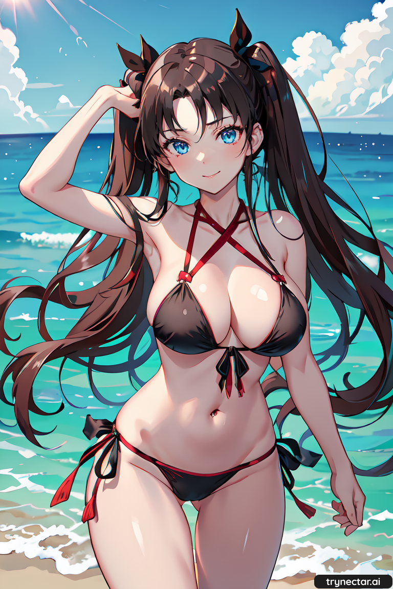 ai ai_generated anime bikini breasts cleavage fate/stay_night fate_(series) hentai nsfw swimsuit thighs tohsaka_rin