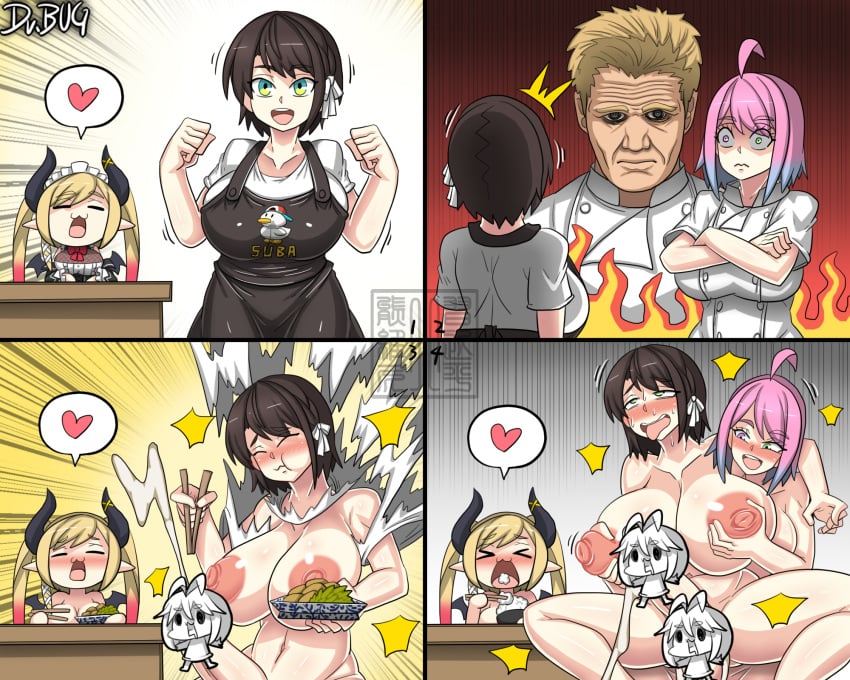 2futas 4koma apron areola big_breasts big_penis breasts censored clothed clothes_removed clothing cum cum_while_penetrated dr.bug duo_focus ejaculation erection fully_clothed futa_focus futanari futanari_on_futanari gordon_ramsay green_eyes hands-free handsfree_ejaculation heterochromia himemori_luna hololive horn huge_breasts human light-skinned_futanari light_skin male_on_futa nipples nude oozora_subaru orgasm pale_skin penis pink_eyes pink_hair sex spoken_heart turquoise_eyes vaginal_penetration virtual_youtuber yuzuki_choco