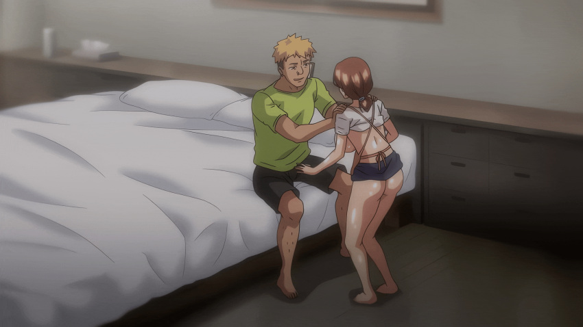 1boy 1girl 1girl apron ass bed bedroom big_penis blush brown_eyes brown_hair censored censored_penis cheating cheating_wife erect_penis eyebrows eyelashes f****d forced_oral functionally_nude gif huge_cock indoors insertion kneel large_penis legs light-skinned_female light_skin looking_at_penis male mole mole_under_mouth mosaic_censoring netorare ntr on_bed oral oral_insertion pale-skinned_female pale_skin penis penis_in_mouth penis_out pubic_hair saliva saliva_drip sitting sitting_on_bed skirt skirt_up sweat sweatdrop sweating t-shirt tears thighs tsuma_ni_damatte_sokubai-kai_ni_iku_ja_nakatta