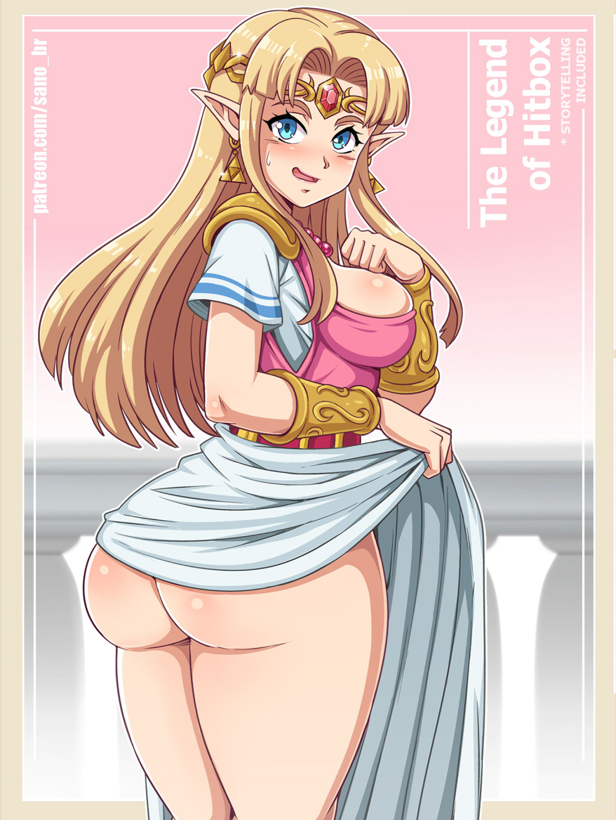 1girl a_link_between_worlds ass background big_ass blonde_hair blue_eyes blush bottomless dat_ass dress dress_lift embarrassed female female_only fully_clothed high_resolution long_hair nintendo no_panties no_underwear princess_zelda sano-br sideboob small_breasts solo the_legend_of_zelda thick_ass thick_thighs thighs tiara white_skin zelda_(a_link_between_worlds)