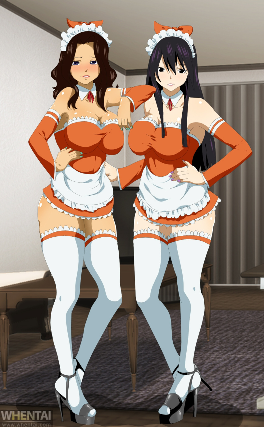 2016 2_girls ass big_ass big_breasts big_breasts black_eyes blush breasts brown_hair cana_alberona clothed_female ed-jim eyebrows eyes fairy_tail female_focus female_only fingernails fingers full_body hand_on_hip hands high_heels high_heels legs legwear lipstick long_hair looking_at_viewer maid maid_headdress maid_outfit mature mature_female nail_polish nails nose pink_lipstick platform_heels purple_eyes purple_hair smile standing stockings stockings stockings table tagme teen ultear_milkovich very_long_hair whentai white_legwear