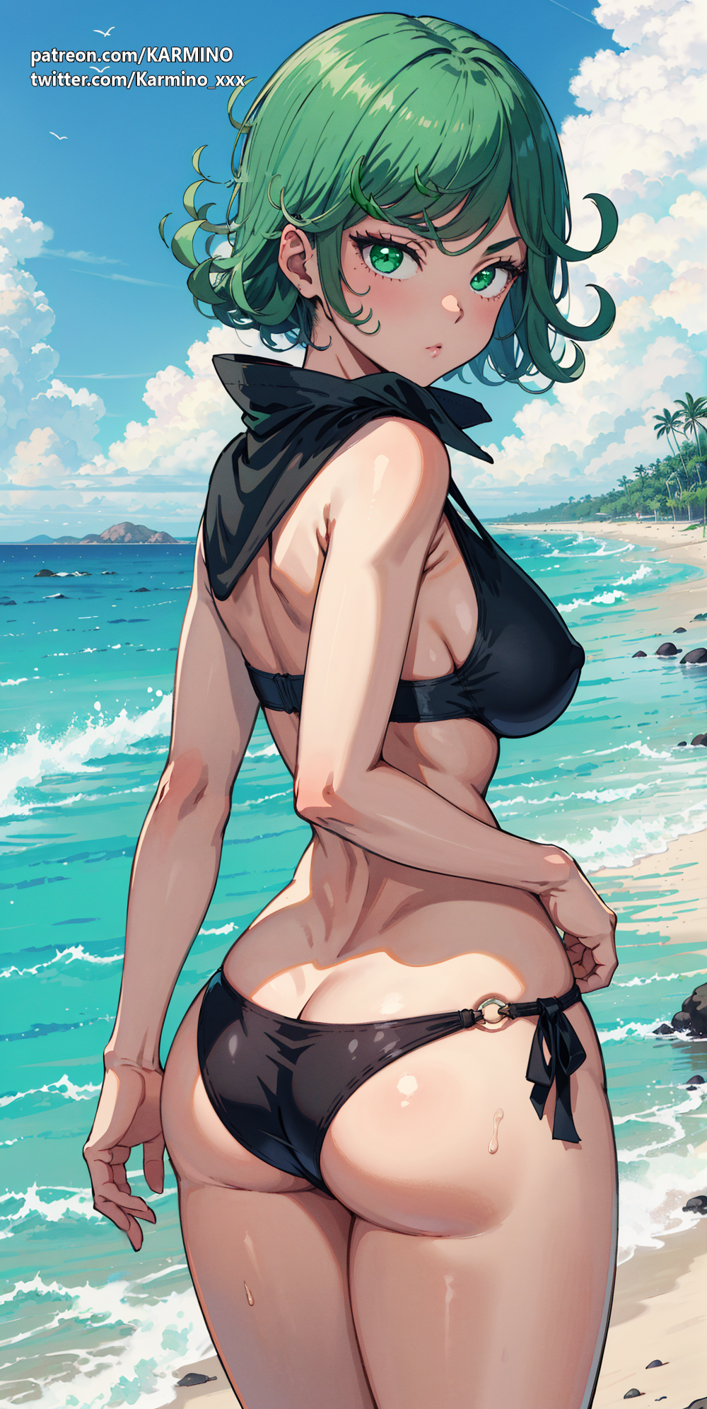 ai_generated ass ass_view bikini black_bikini green_eyes green_hair one-punch_man tatsumaki viewed_from_behind