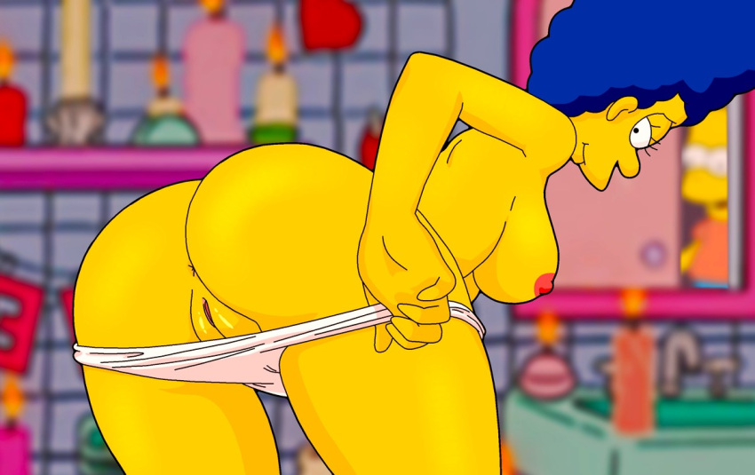anus ass bent_over breasts erect_nipples evilweazel_(artist) marge_simpson panties_down shaved_pussy the_simpsons thighs