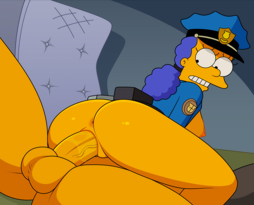 anus ass huge_penis marge_simpson no_panties police_uniform police_woman sfan the_simpsons thighs vaginal