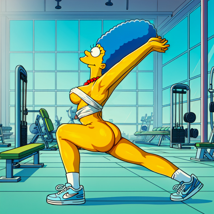 arms_up ass breasts exercise gym marge_simpson the_simpsons thighs