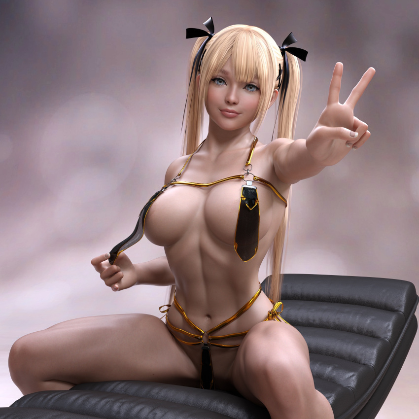 1girl 3d abs alluring athletic athletic_female bare_legs big_breasts blue_eyes dead_or_alive dead_or_alive_6 dead_or_alive_xtreme dead_or_alive_xtreme_2 dead_or_alive_xtreme_3_fortune dead_or_alive_xtreme_beach_volleyball dead_or_alive_xtreme_venus_vacation emess3d female_abs female_focus female_only fit_female hourglass_figure kneel long_hair marie_rose medium_breasts pin_up pin_up_pose pinup shaved_pussy sitting skimpy skimpy_clothes tecmo toned toned_female twin_tails v v_sign wide_hips