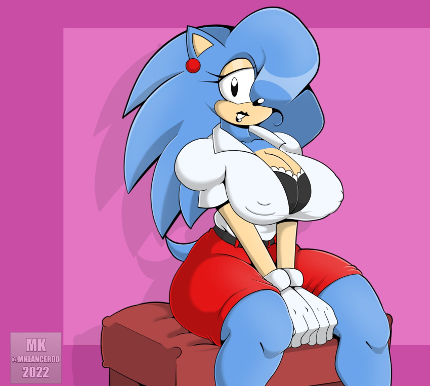 2022 big_breasts black_eyes blue_fur blue_hair cleavage clothed clothed_female earring eulipotyphlan female female_only hedgehog looking_at_viewer miss_wing mklancer00 nipples_visible_through_clothing sega sonic_the_hedgehog_(manga) sonic_the_hedgehog_(series) tail teacher