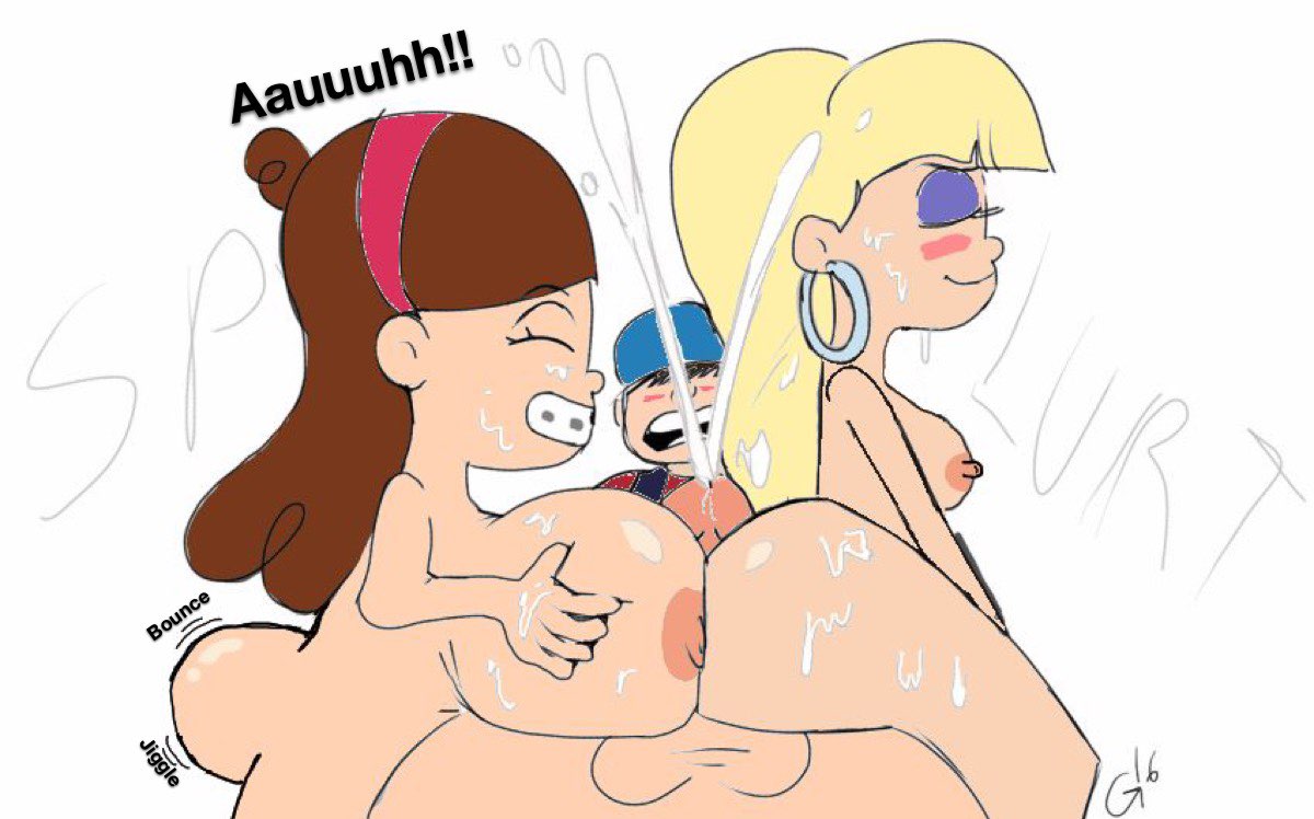 ass ass_jiggle big_breasts blonde_hair blush braces buttjob closed_eyes cum_on_ass cum_on_breasts cum_on_face cum_on_hair cumshot dipper_pines double_paizuri godalmite gravity_falls headband hoop_earrings long_hair mabel_pines motion_lines nipples nude onomatopoeia pacifica_northwest paizuri sideboob signature text white_background