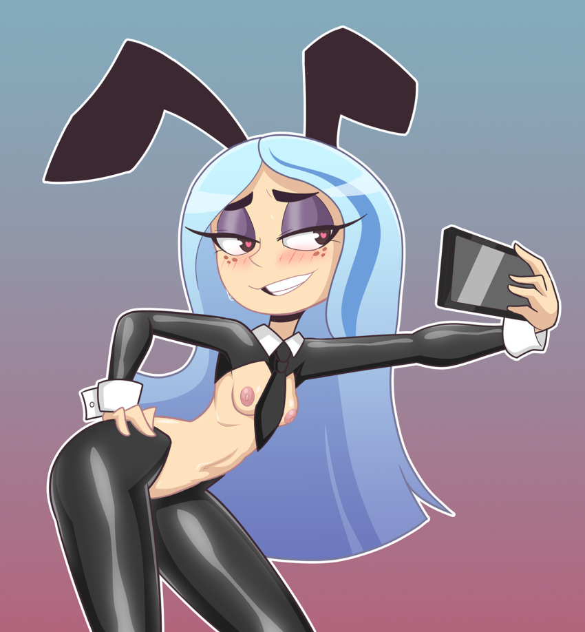 1girl 1girl 1girls andrea_davenport blue_hair blush breasts dankodeadzone female_only reverse_bunnysuit selfpic straight_hair tagme teenage_girl the_ghost_and_molly_mcgee tummy