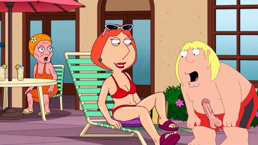 bikini breasts chris_griffin erect_penis family_guy huge_penis lois_griffin sunglasses thighs