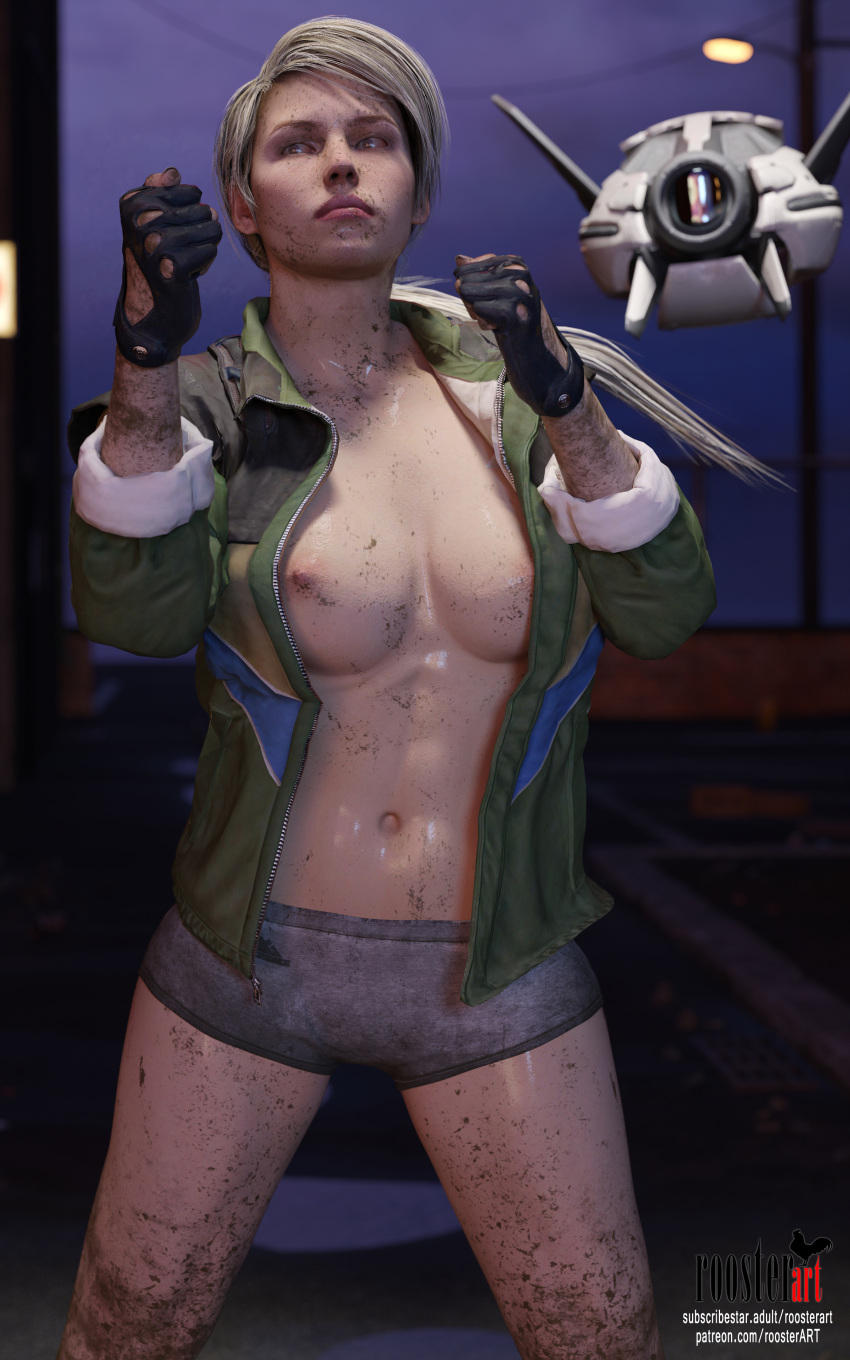 10:16 1girl 1girls 3d 3d_(artwork) 4k belly belly_button black_gloves blonde blonde_hair breasts cassie_cage closed_mouth dirty dirty_body dirty_clothes erect_nipples female_focus fighting fighting_stance fingerless_gloves gloves green_jacket jacket mortal_kombat mud nipples open_eyes outside partially_clothed patreon patreon_username ponytail roosterart solo_focus standing street street_lamp subscribestar subscribestar_username sweat sweaty sweaty_body video_game video_game_character video_game_franchise wet