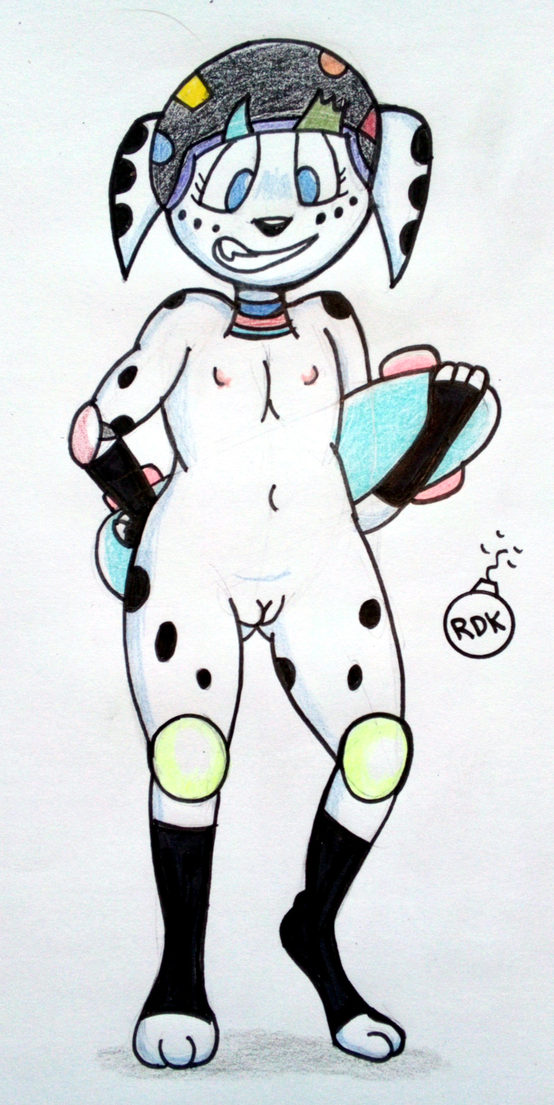 101_dalmatian_street 101_dalmatians 1girl anthro anthrofied dolly_(101_dalmatians) helmet nude pussy rdk skateboard small_breasts